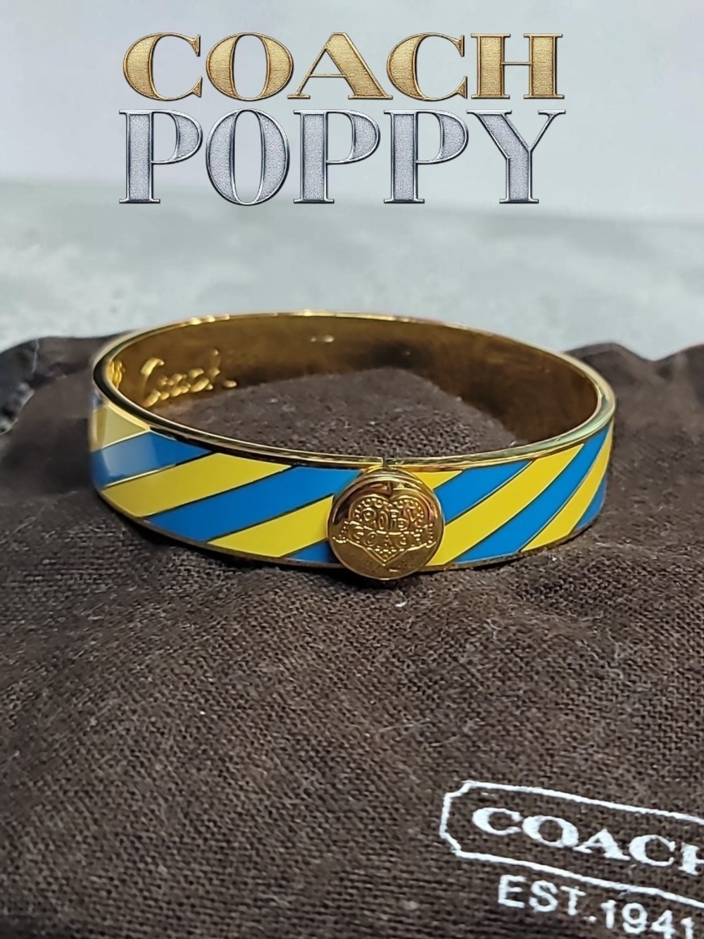 Coach Poppy Blue and Yellow Enamel Hinged Bracelet With Dustbag NEW